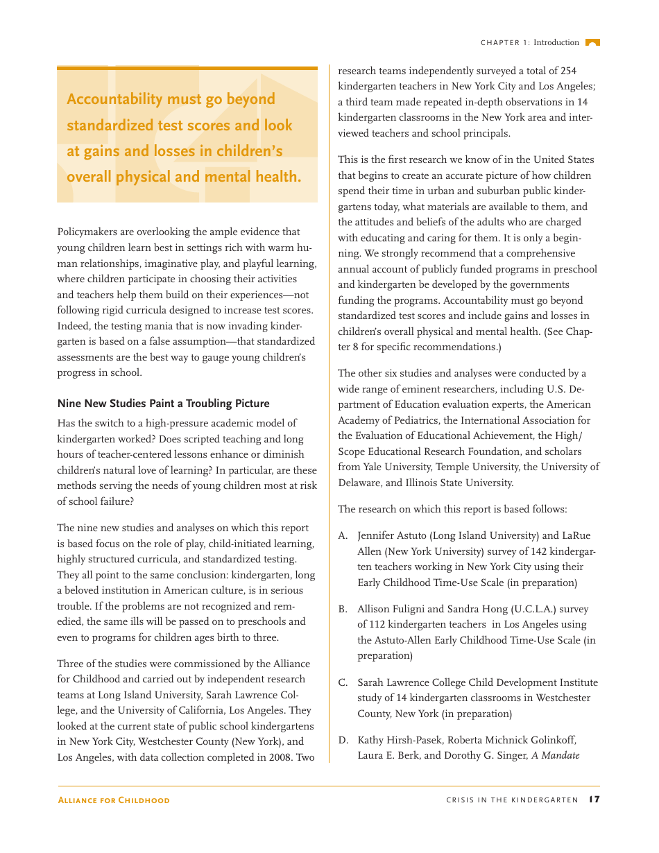 Crisis in the Kindergarten: Why Children Need to Play in School - Edward Miller, Joan Almon, Page 17
