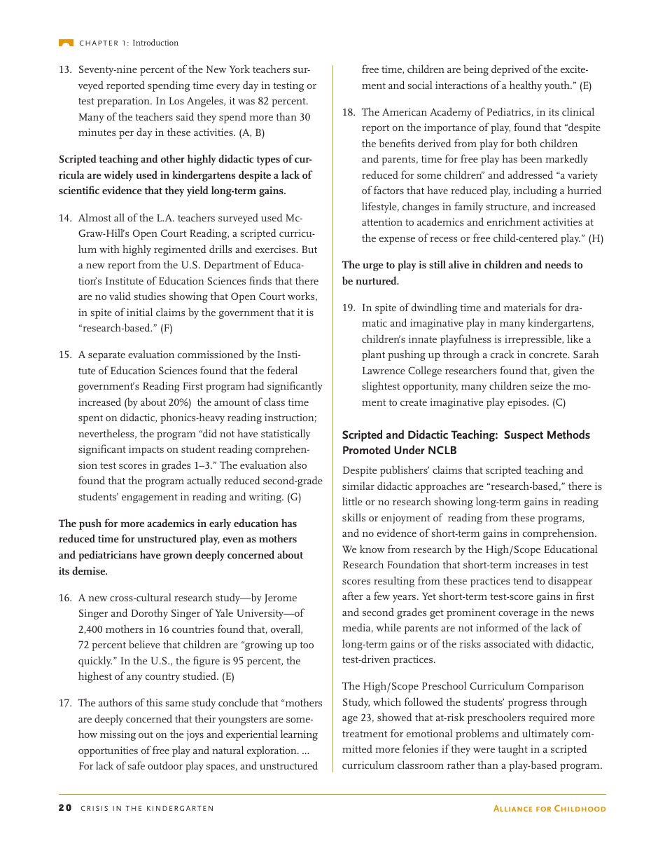 Crisis in the Kindergarten: Why Children Need to Play in School - Edward Miller, Joan Almon, Page 20