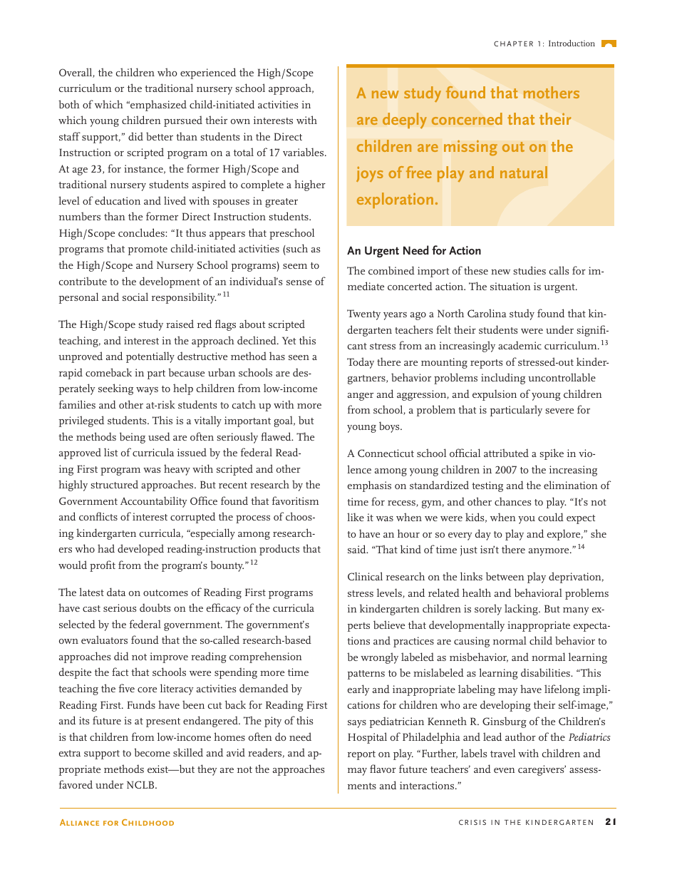 Crisis in the Kindergarten: Why Children Need to Play in School - Edward Miller, Joan Almon, Page 21