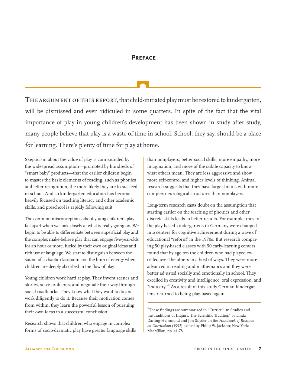 Crisis in the Kindergarten: Why Children Need to Play in School - Edward Miller, Joan Almon, Page 7
