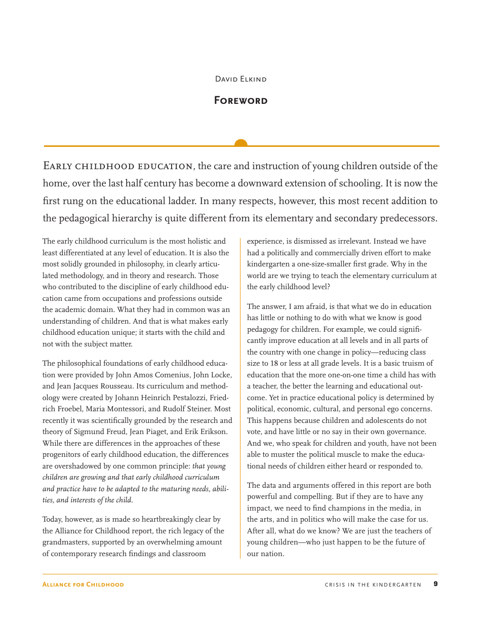 Crisis in the Kindergarten: Why Children Need to Play in School - Edward Miller, Joan Almon, Page 9