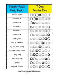 &quot;Suzuki Violin 7 Day Dots Practice Chart - Early Book 1&quot;