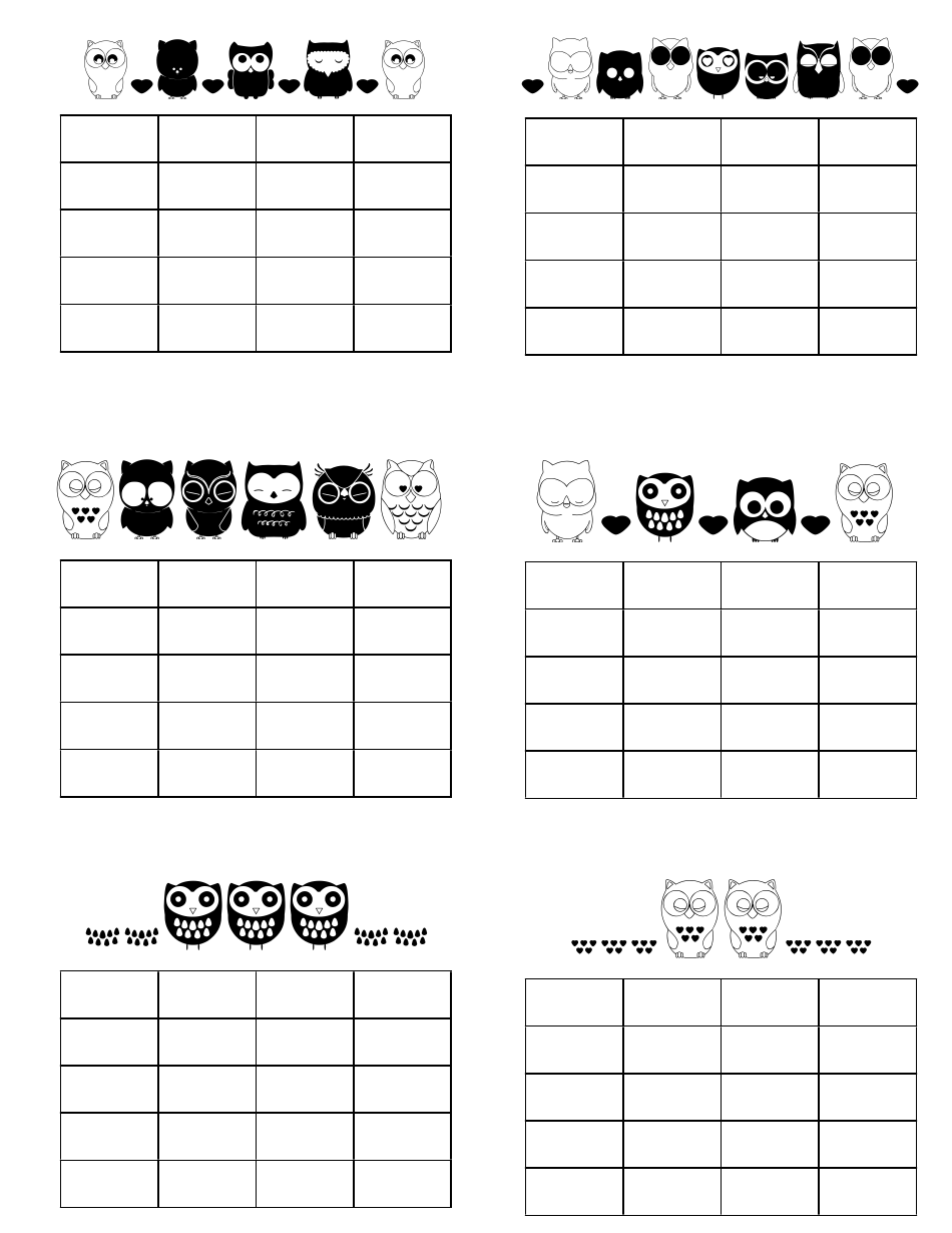 Music Practice Chart Templates - Owls Download Printable PDF
