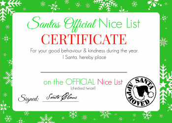 &quot;Santa's Official Nice List Certificate Template - Green&quot;