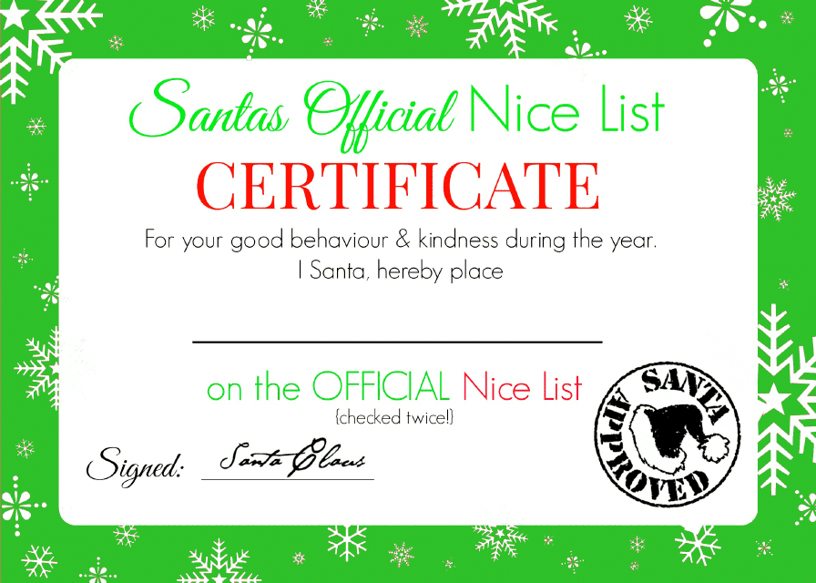 Santa&#039;s Official Nice List Certificate Template - Green