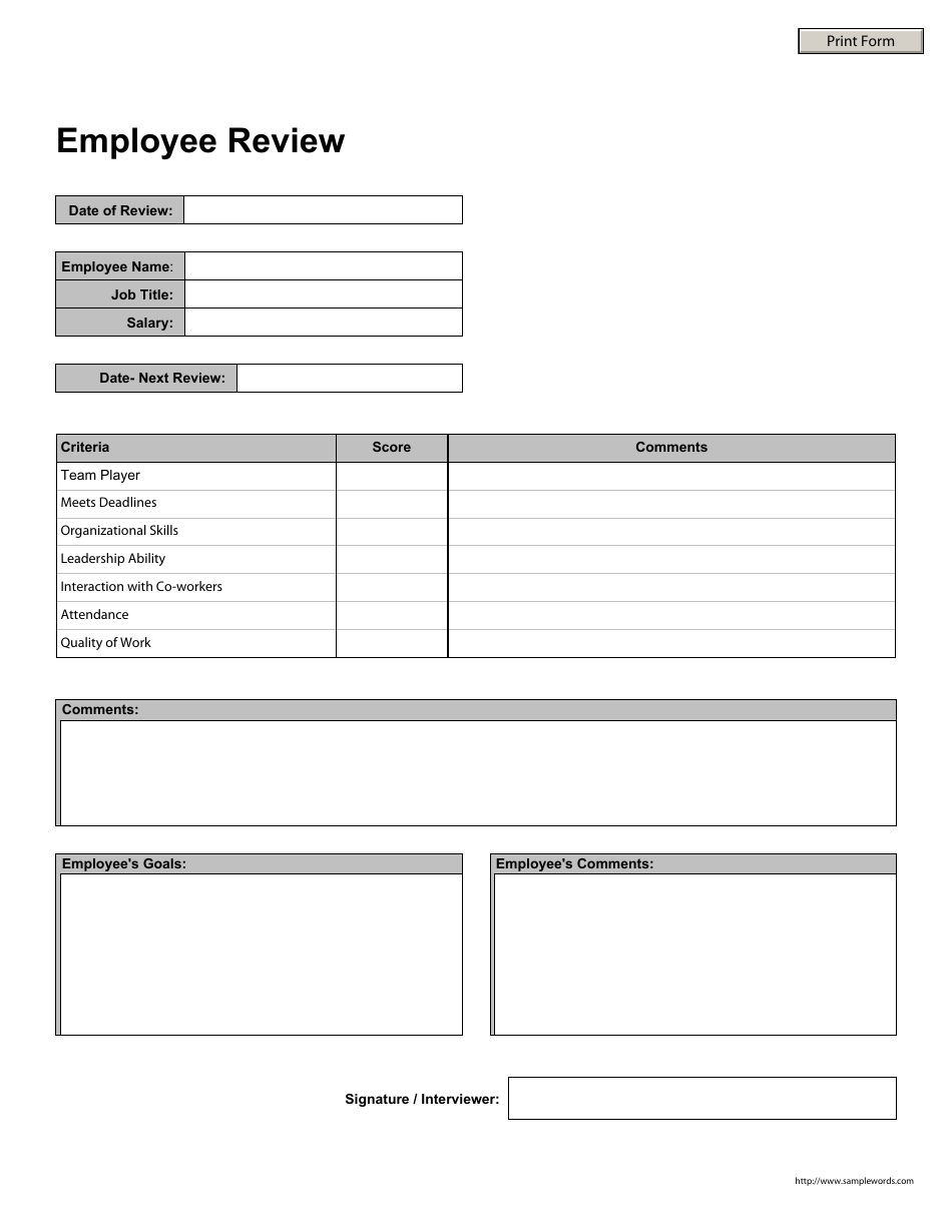 Employee Review Template, Page 1