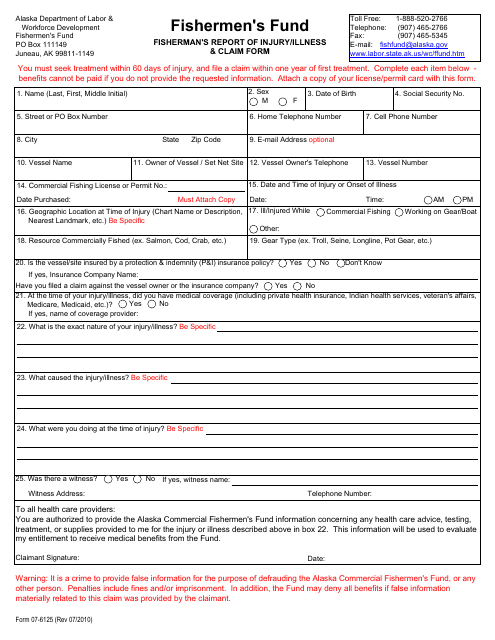Form 07-6125 Fishermen's Fund Fisherman's Report of Injury/Illness & Claim Form - Alaska