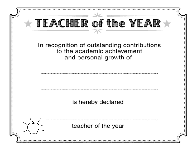 &quot;Teacher of the Year Award Certificate Template&quot; Download Pdf