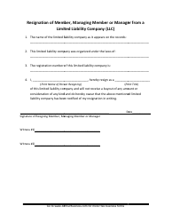 Document preview: Resignation of Member, Managing Member or Manager From a Limited Liability Company (LLC) Template