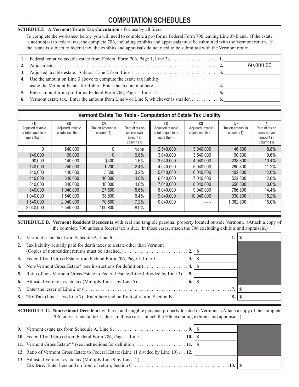 VT Form E1 Download Fillable PDF or Fill Online Estate Tax Return