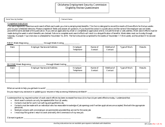 Document preview: Form OES-622A Eligibility Review Questionnaire - Oklahoma