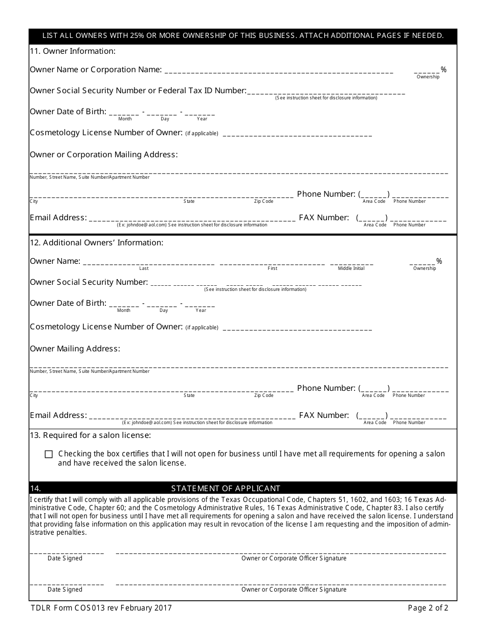 Tdlr form cos013 fill out sign online and download printable pdf