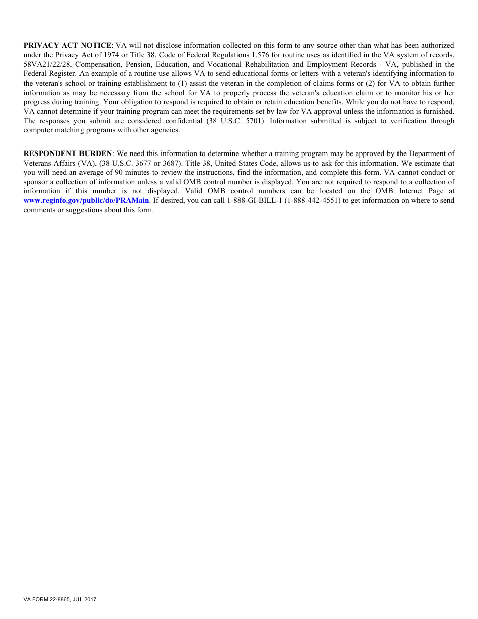 VA Form 22-8865 Employers Application to Provide Job Training, Page 2