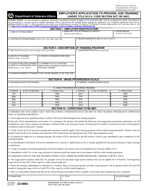 VA Form 22-8865  Printable Pdf