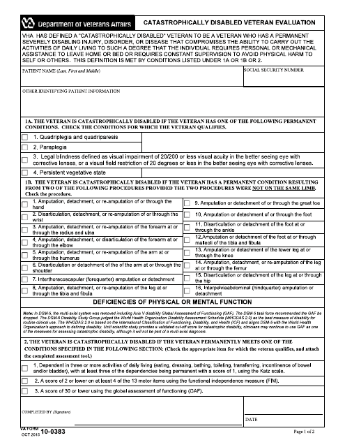 VA Form 10-0383 Catastrophically Disabled Veteran Evaluation