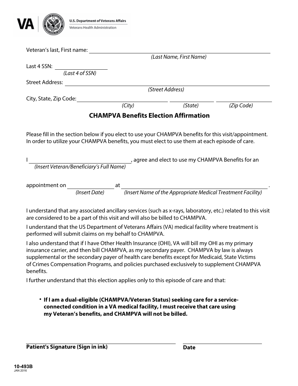 VA Form 10-493b CHAMPVA Benefits Election Affirmation, Page 1