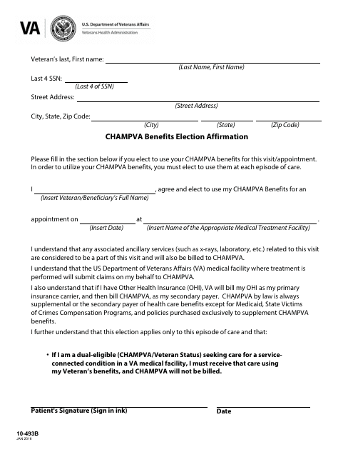 VA Form 10-493b CHAMPVA Benefits Election Affirmation