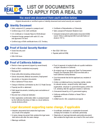 Document preview: List of Documents to Apply for a Real Id - California