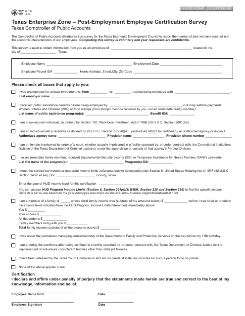 Form 85-199 Texas Enterprise Zone - Post-employment Employee Certification Survey - Texas