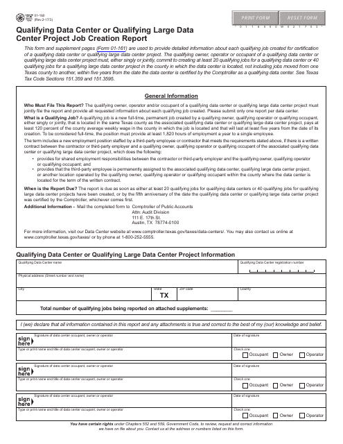 Form 01-160 Qualifying Data Center or Qualifying Large Data Center Project Job Creation Report - Texas