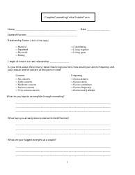 Document preview: Couples Counseling Initial Intake Form - Questions