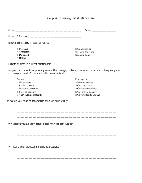 Couples Counseling Initial Intake Form - Questions