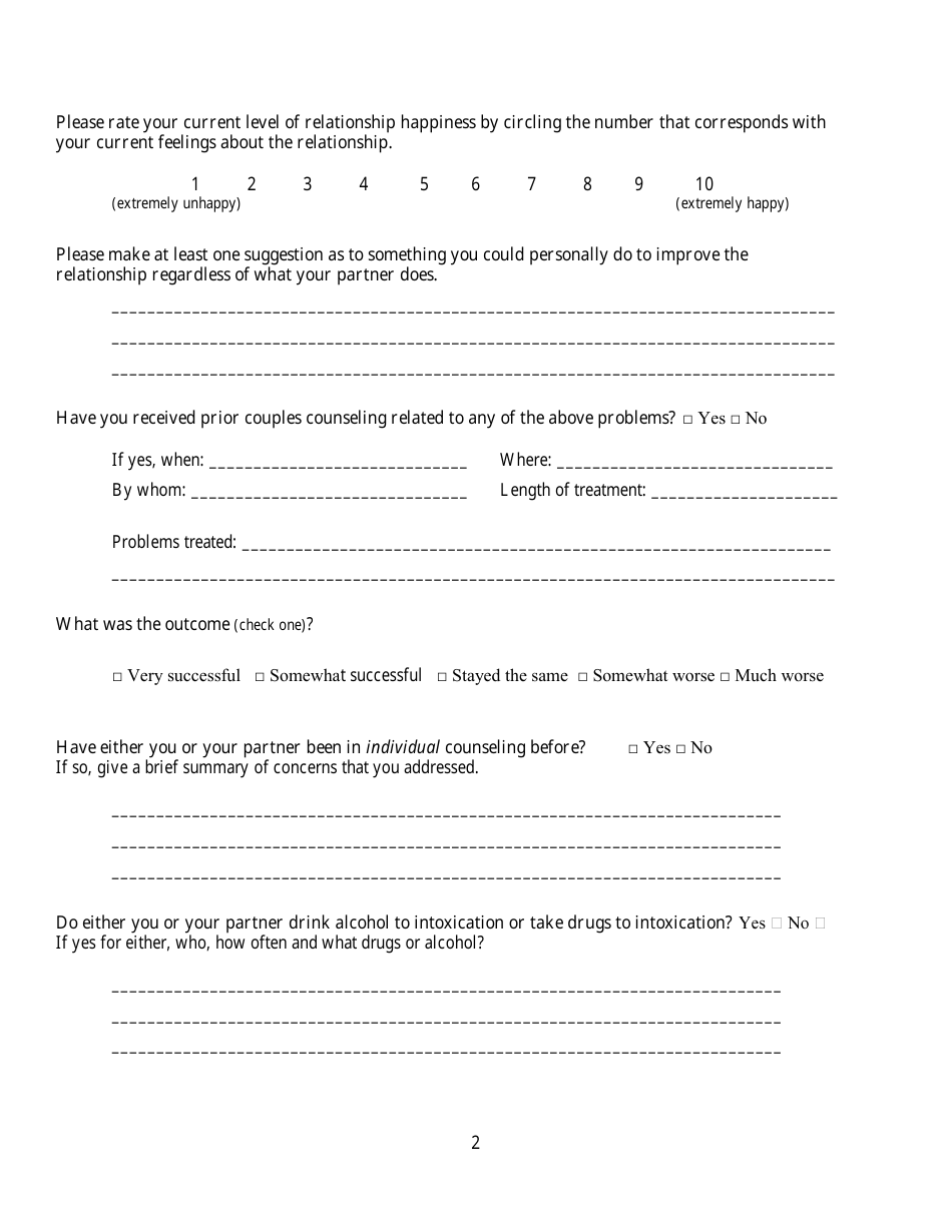 Couples Counseling Initial Intake Form Questions Fill Out Sign Online And Download Pdf 