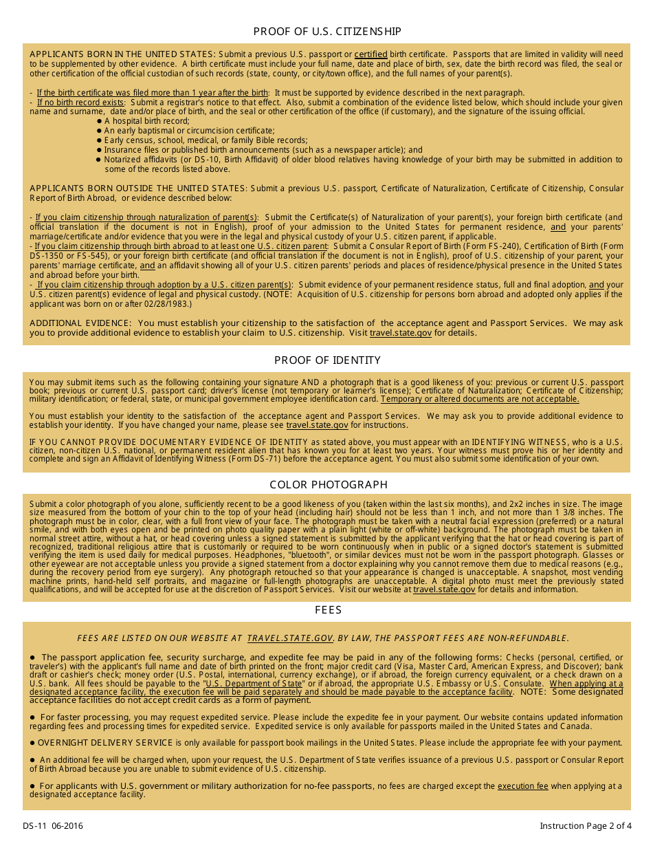 Form DS-11 Application for a U.S. Passport, Page 2