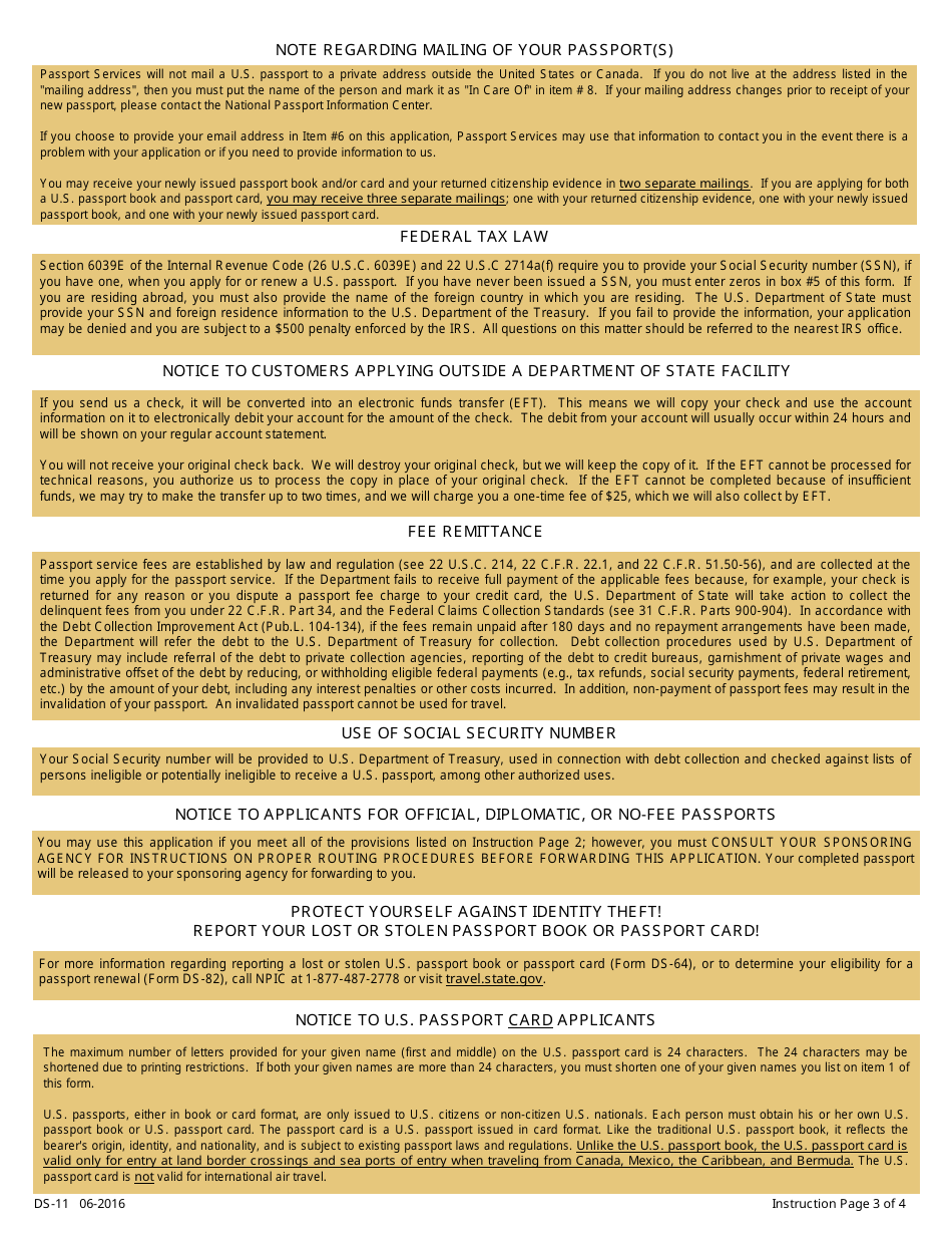 Form DS-11 Application for a U.S. Passport, Page 3