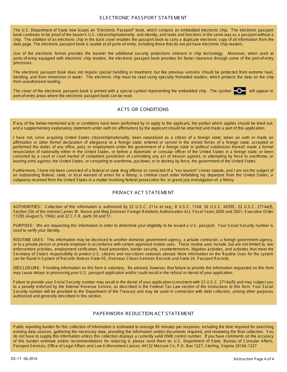Form DS-11 Application for a U.S. Passport, Page 4