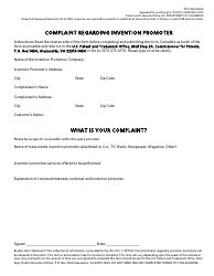 Document preview: Form PTO/SB/2048A Complaint Regarding Invention Promoter