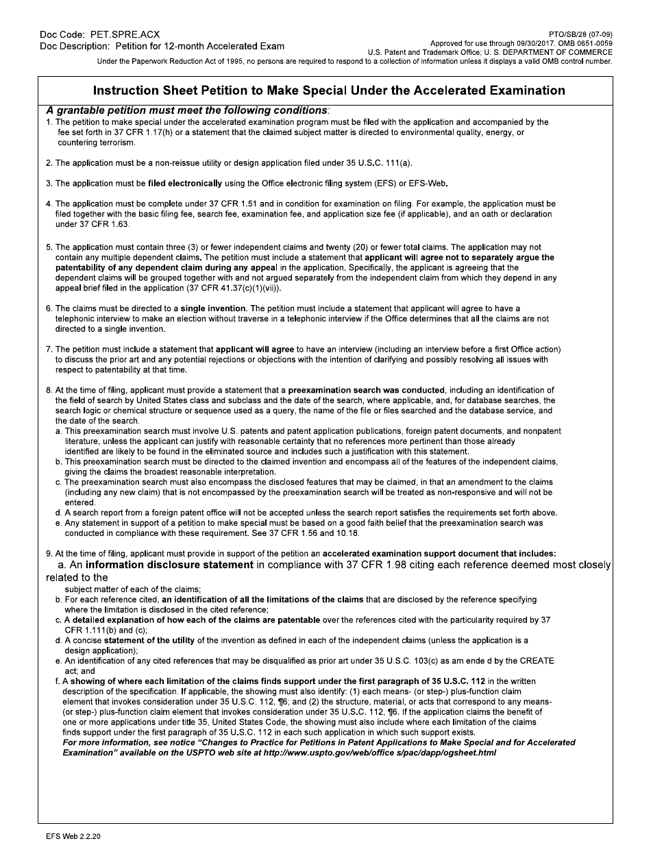 Form PTO / SB / 28 Petition to Make Special Under Accelerated Examination Program, Page 3