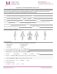 Document preview: Acupuncture Patient Intake/Health History Form - Happy Family Wellness Clinic