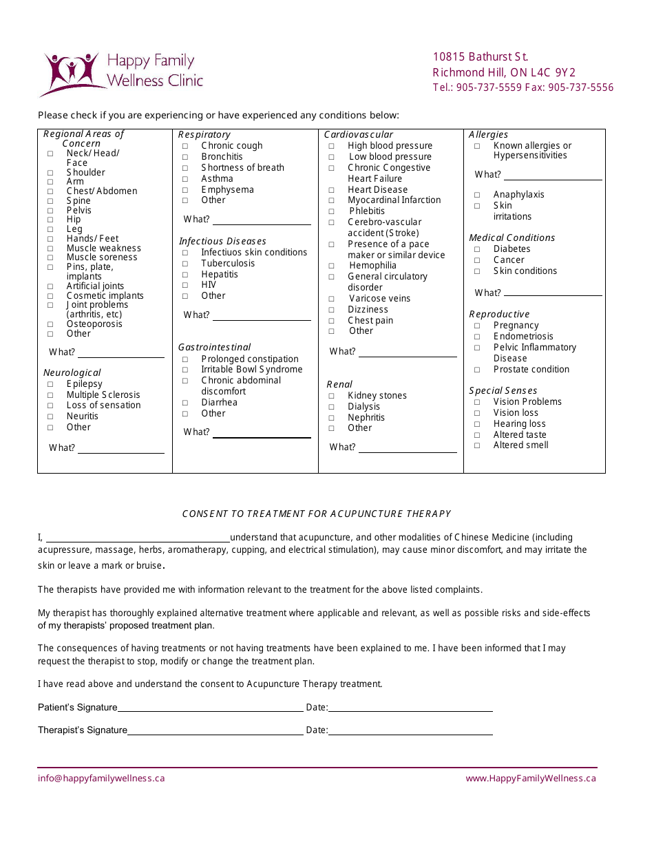 Acupuncture Patient Intake/Health History Form - Happy Family Wellness ...