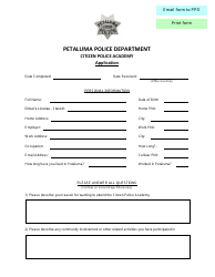 Document preview: Citizen Police Academy Application - City of Petaluma, California