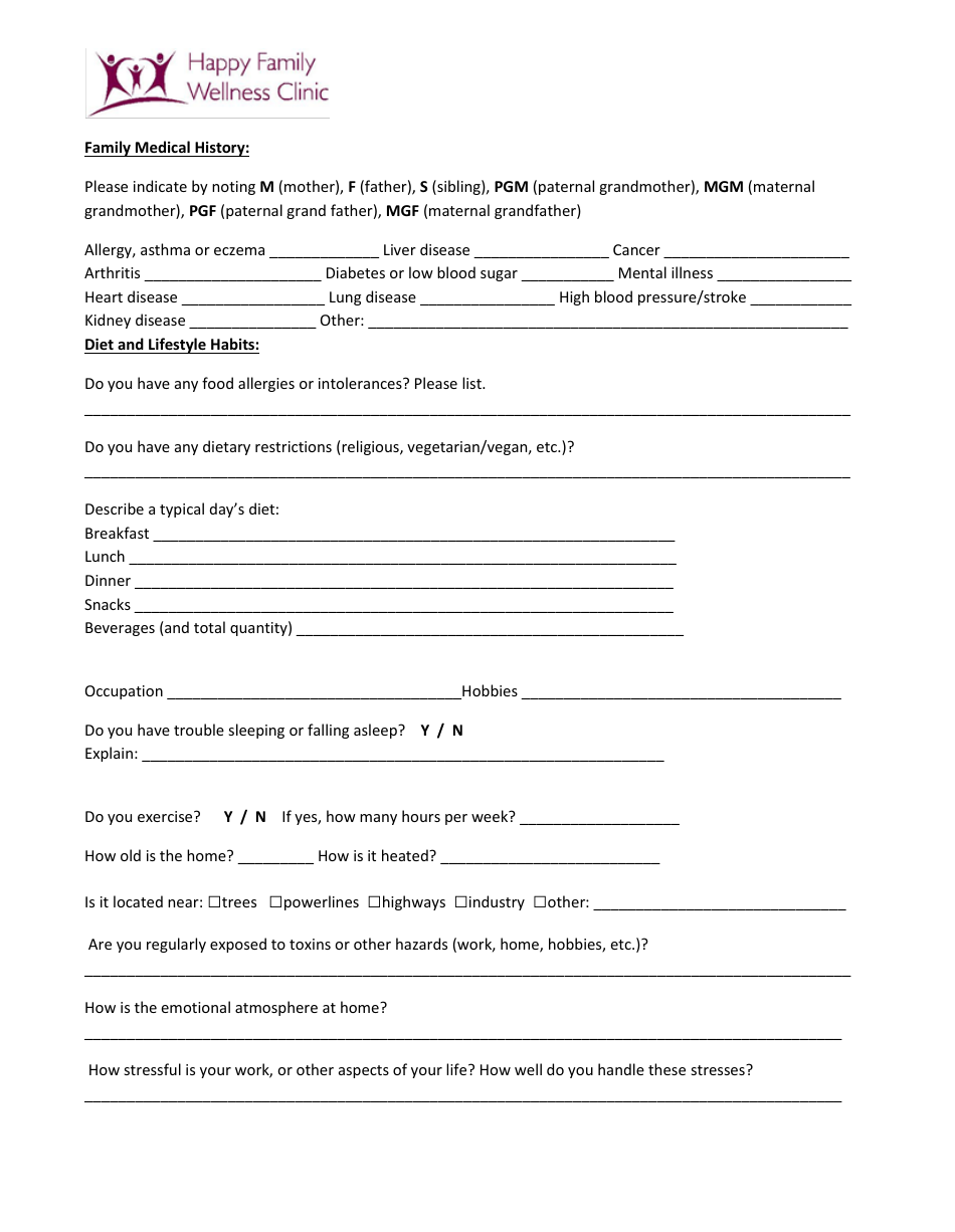 Naturopathic Intake Form Happy Familiy Wellness Clinic Fill Out Sign Online And Download 