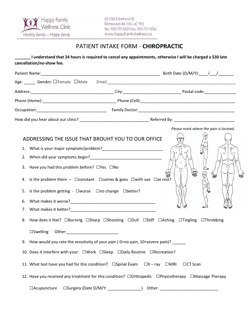 Chiropractic Patient Intake Form - Happy Family Wellness Clinic