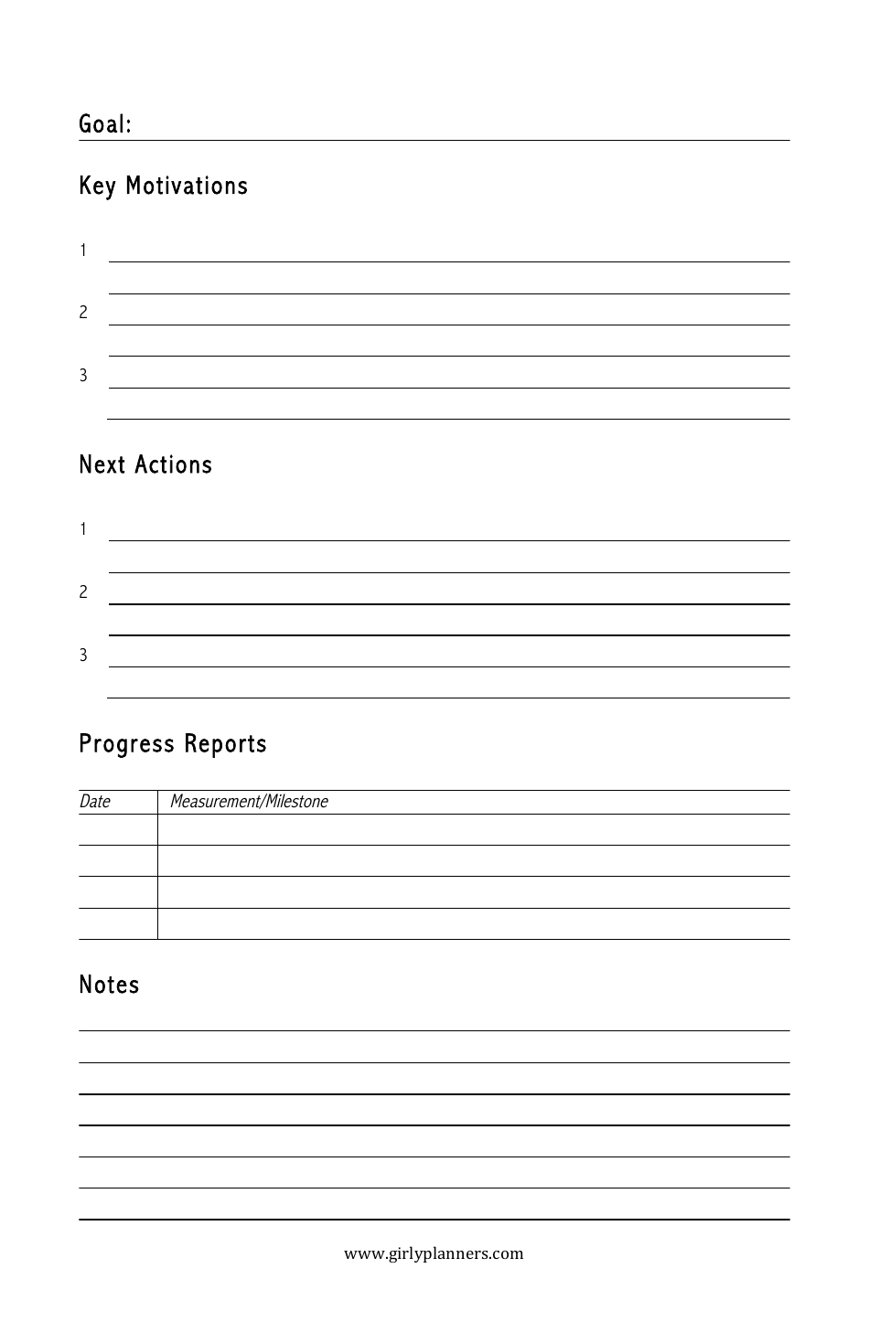 Goal Tracking Sheet Template - Four Points