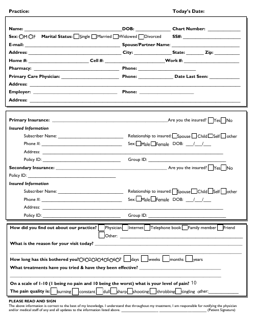 New Patient Intake Form - Tables Download Pdf