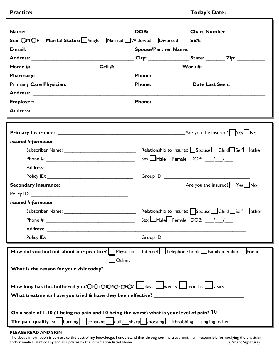 Printable Medical Intake Form Template 