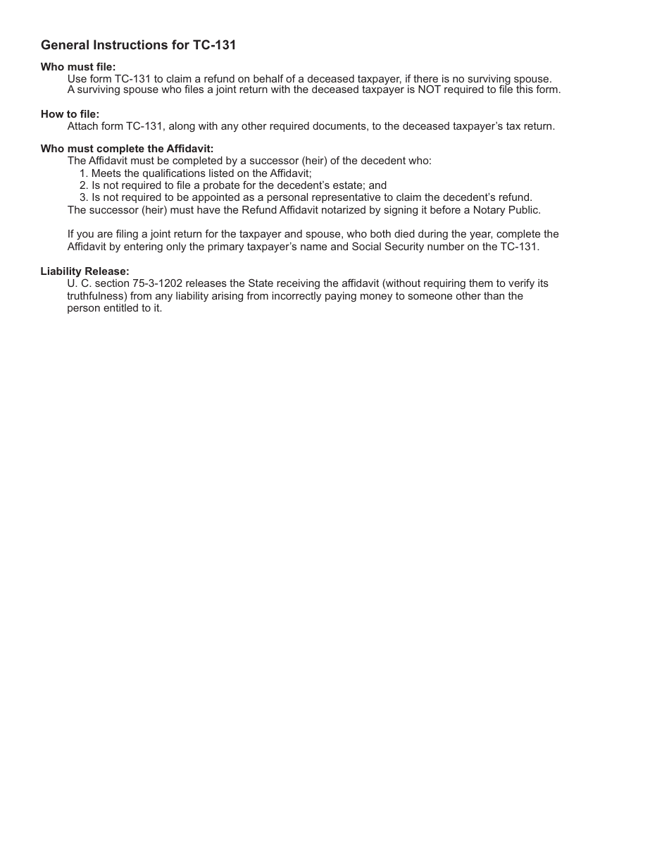 Form TC-131 Statement of Person Claiming Refund Due a Deceased Taxpayer - Utah, Page 2