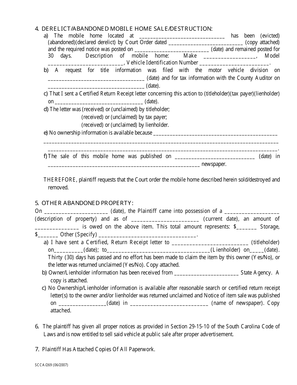 Form SCCA/269 - Fill Out, Sign Online and Download Printable PDF, South ...