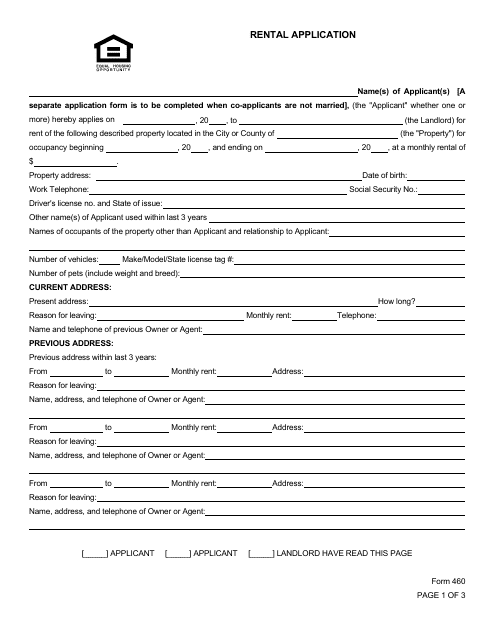 Form 460 Rental Application - South Carolina Association of Realtors - South Carolina