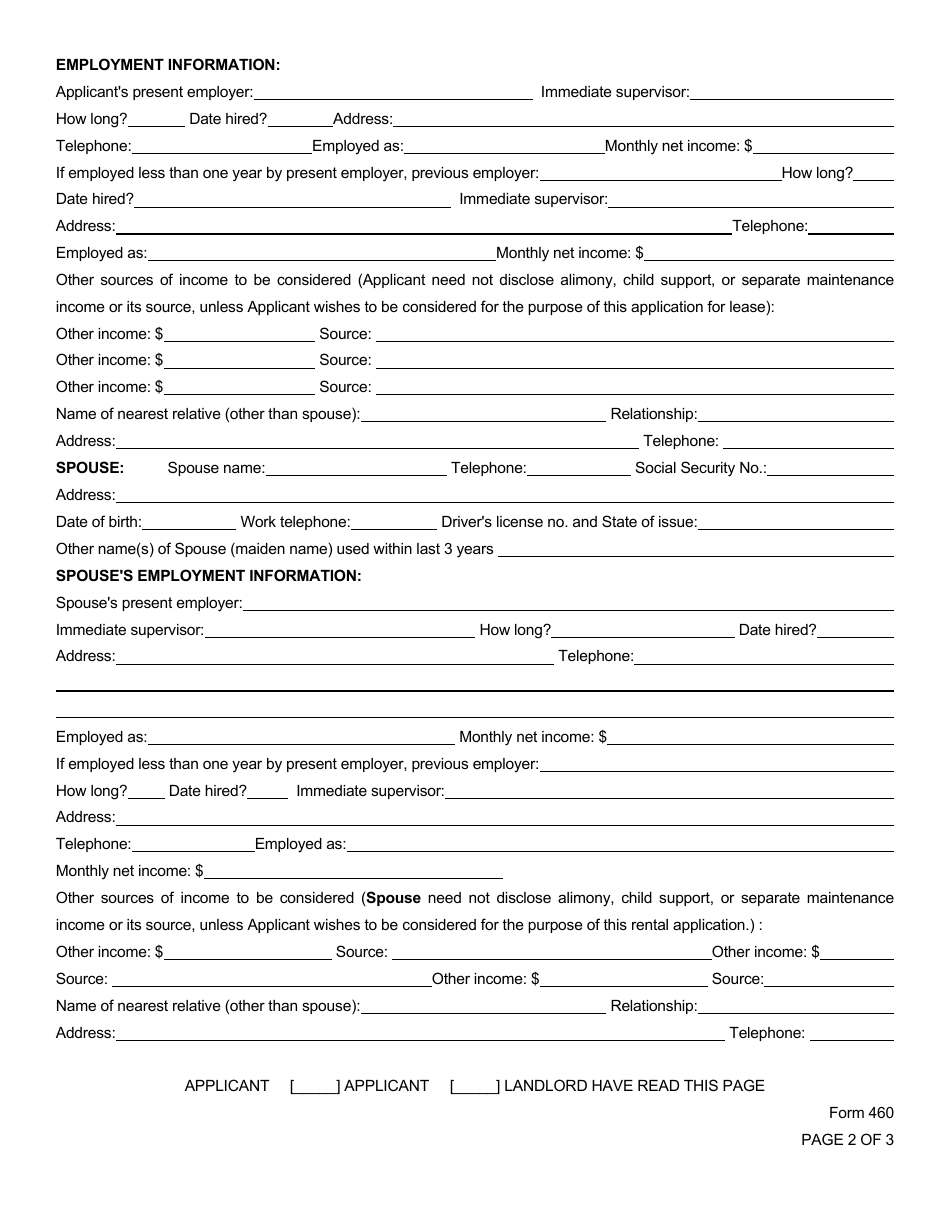Form 460 Rental Application - South Carolina Association of Realtors - South Carolina, Page 2