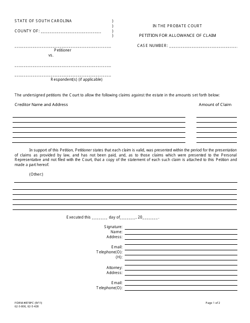 Form 373PC Petition for Allowance of Claim - South Carolina