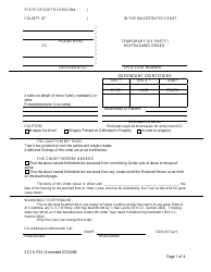 Form SCCA/753 &quot;Temporary (Ex Parte) Restraining Order&quot; - South Carolina