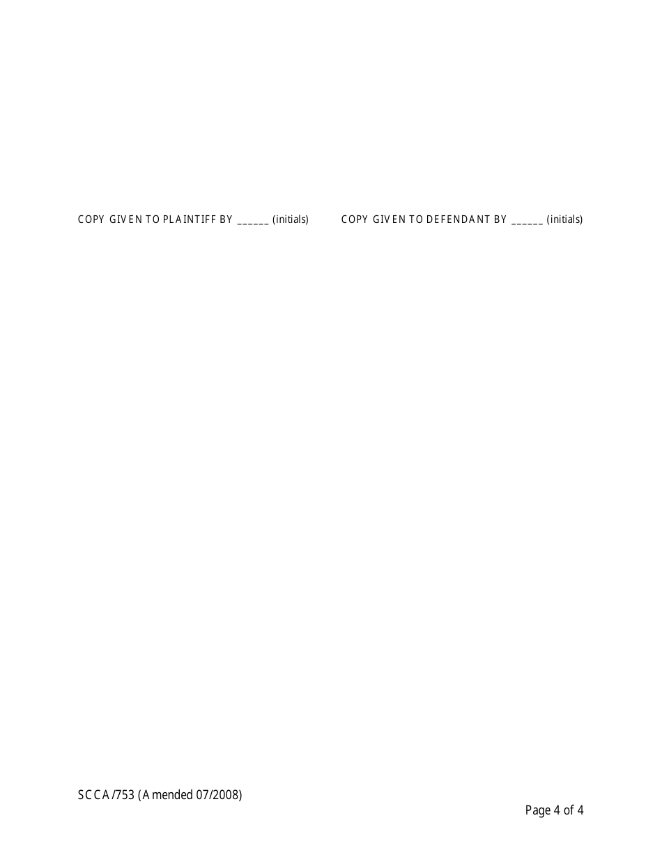 Form SCCA / 753 Temporary (Ex Parte) Restraining Order - South Carolina, Page 4