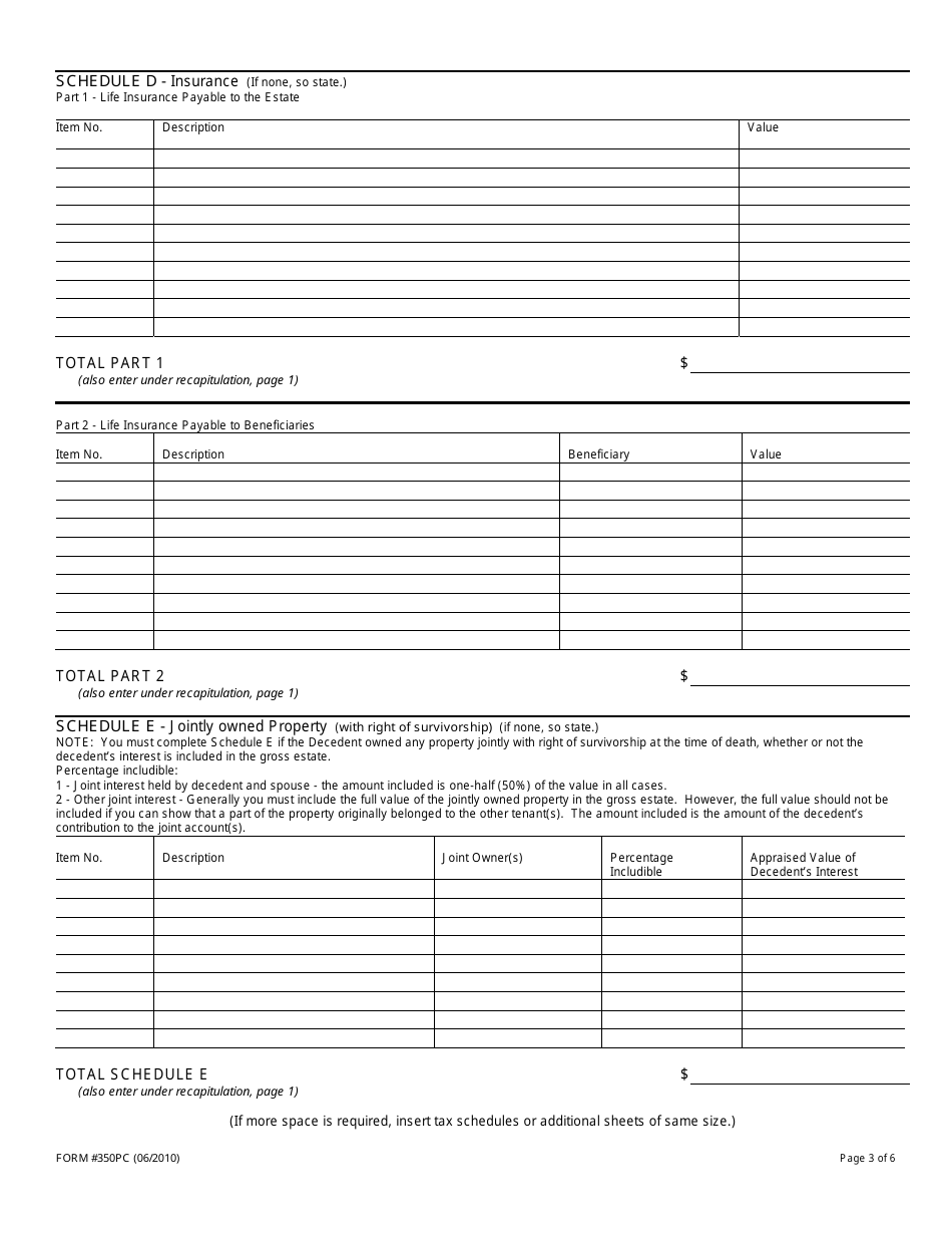 Form 350PC Inventory and Appraisement Form - South Carolina, Page 3