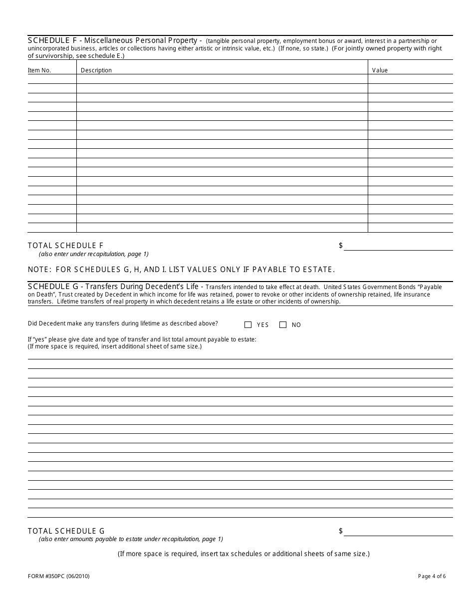 Form 350PC Inventory and Appraisement Form - South Carolina, Page 4