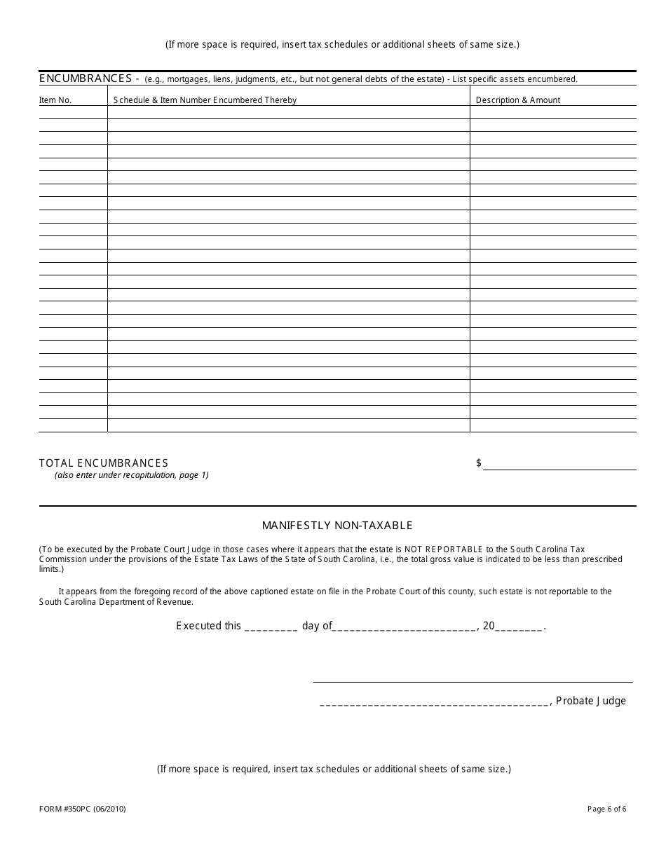 Form 350PC Inventory and Appraisement Form - South Carolina, Page 6